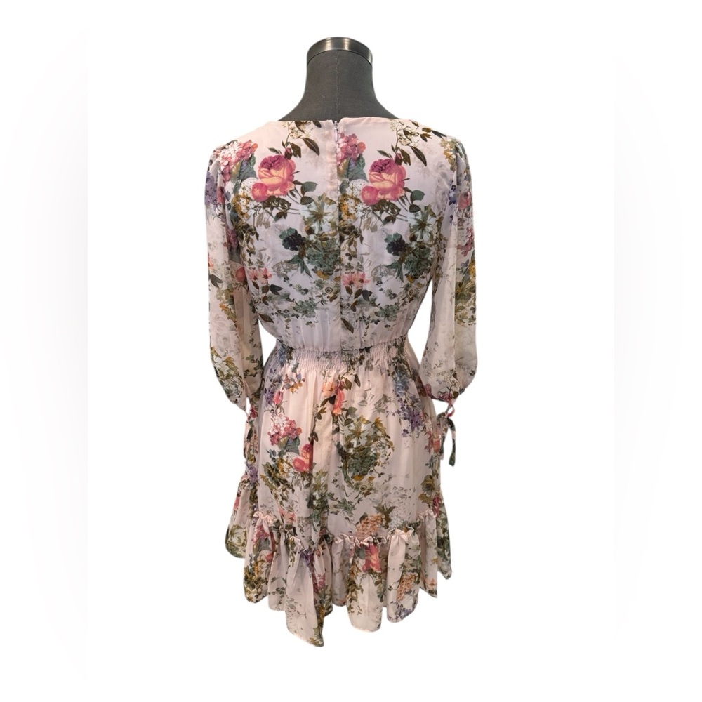 Taylor Floral Chiffon V Neck Mini Dress Size 4 Romantic Cottagecore Boho - Picture 5 of 12
